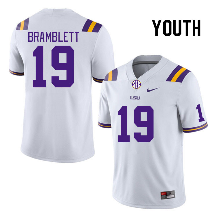 Youth #19 Jay Bramblett LSU Tigers College Football Jerseys Stitched-White